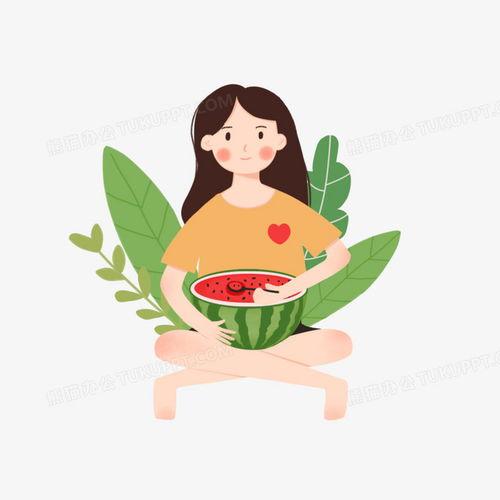 手绘吃瓜女孩,描绘当代少女的悠闲生活